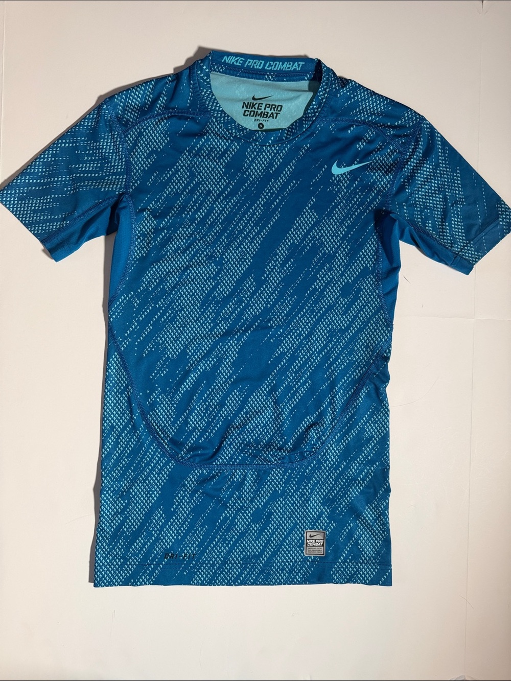Nike Dri Fit Pro Combat Men's Blue Graphic Compression Top EUC SZ small